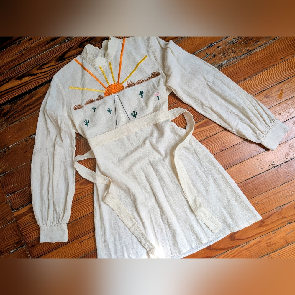 Desert Sun On The Road Embroidered Mini Dress S Southwest Boho Hippie Western - Picture 5 of 15